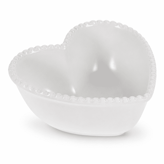ABPETE Heart Shaped Ceramic Bowl, 4.5-Inch Beaded Rim Serving Dish for Fruit Salad, Soup, Cereal, Snacks, Dessert, Pudding and Candy,white