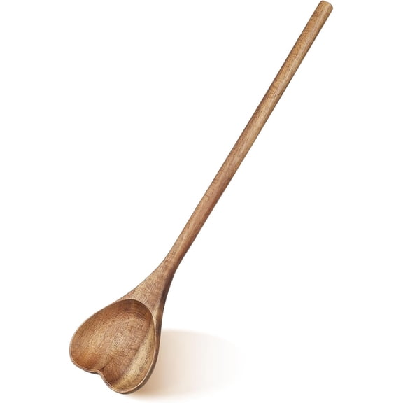 ABPETE Heart Shaped Wood Spoon - Long Handle Love Spoon for Appetizer, Serving, Mixing - Kitchen Utensil for Charcuterie, Coffee - Unique Valentine's Day, Mother's Day, Housewarming Gift