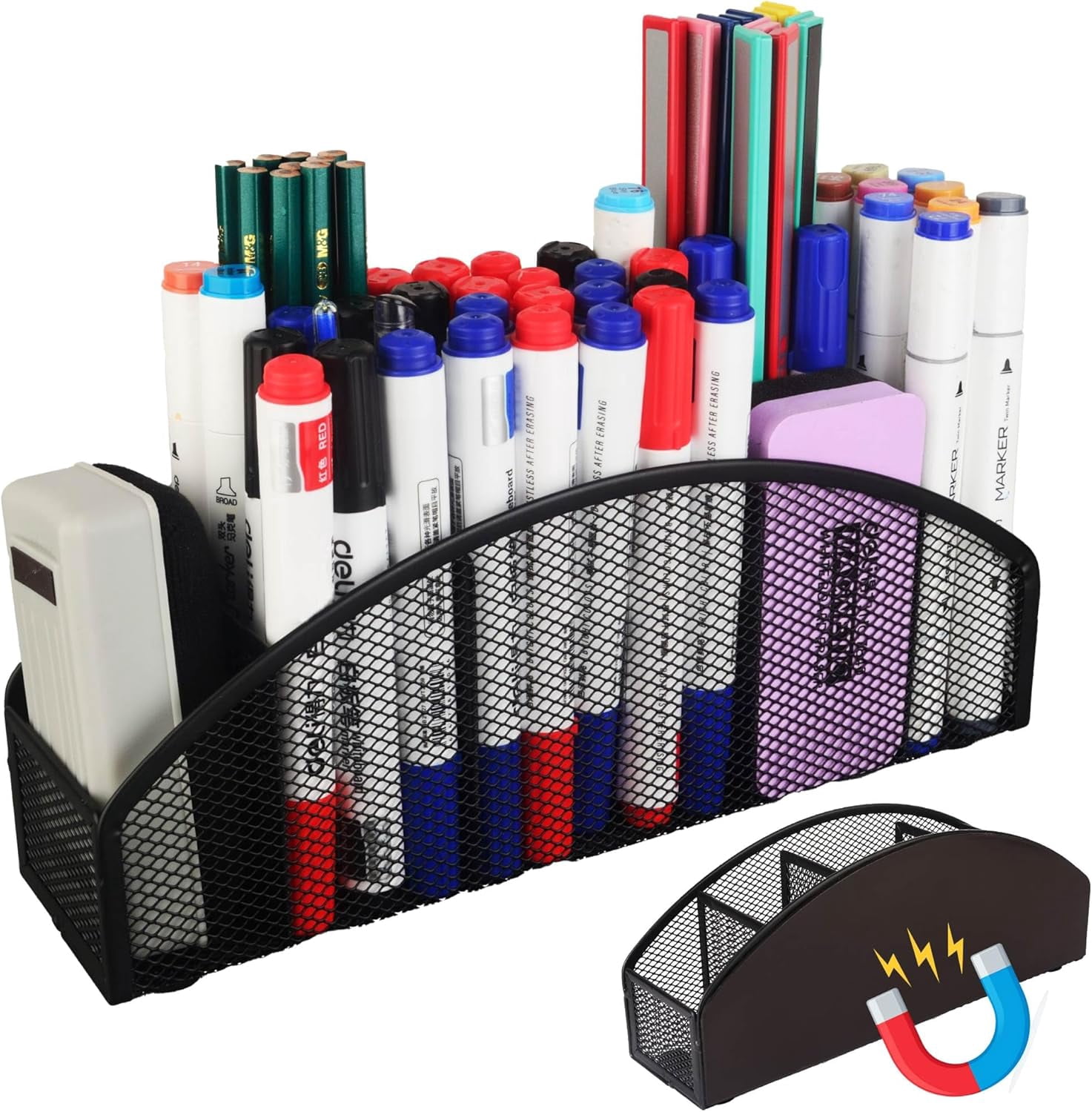 ABPETE Heavy Duty Magnetic Storage Holder,5 Slots Magnetic Marker Storage Rack,10inch Large Magnetic Pen Holder for Whiteboard,Locker,Workshop(1 Pack)