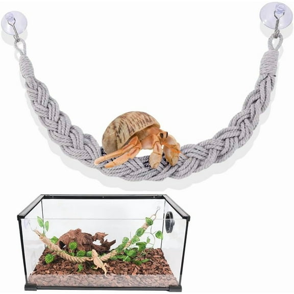 ABPETE Hermit Crab Climbing Toys, Bendable Hermit Crab Supplies, Rope Climbing Bridge with Hooks, Ideal Hermit Crabs Habitat Tank Terrarium Accessories(Gray)