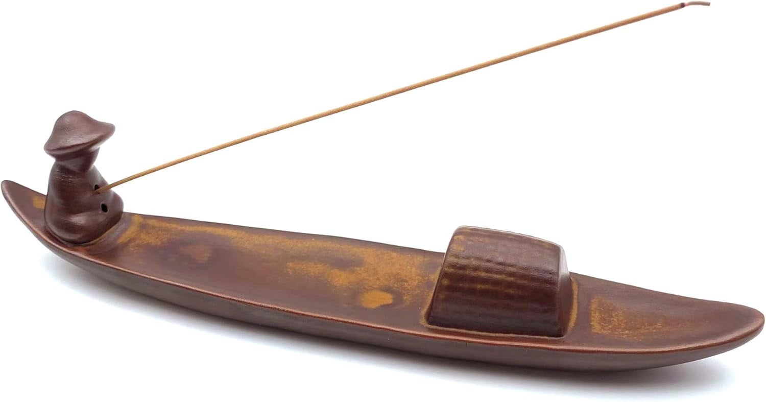 ABPETE Incense Stick Holder, Incense Holder for Insence Sticks, Tray for Incense Ash, Ceramic Crafts, Chinese Classical Boat Design, Home Décor, Best for Meditation, Yoga, Home, Office