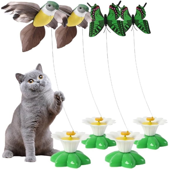 ABPETE Interactive Bird Toy for Cats, 360 Degree Rotatable Electric Flying Birds Cat Toy, Simulation Bird Interactive Toy for Cats Kitten Play Chase(4 PCS)