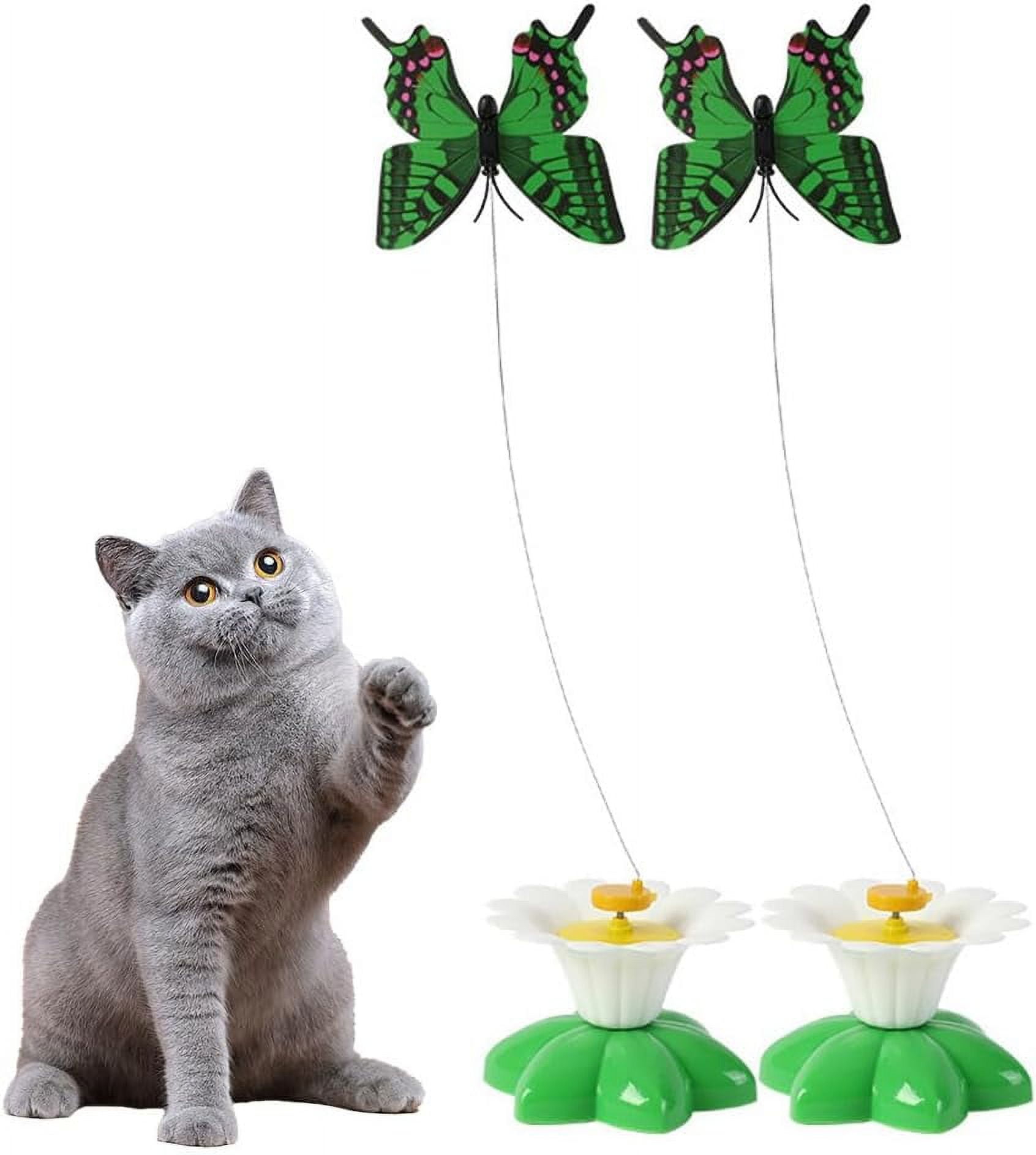 ABPETE Interactive Bird Toy for Cats, 360 Degree Rotatable Electric Flying Butterfly Cat Toy, Simulation Birds Interactive Toy for Cats Kitten Play Chase (2PCS_ Butterfly)
