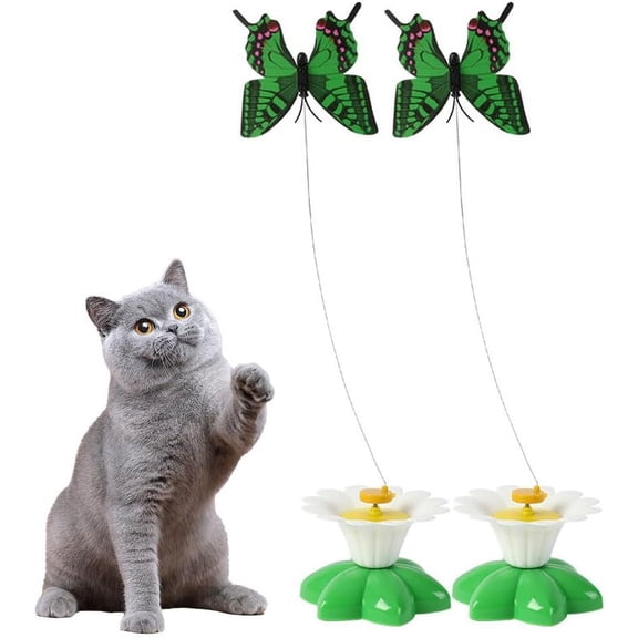 ABPETE Interactive Bird Toy for Cats, 360 Degree Rotatable Electric Flying Butterfly Cat Toy, Simulation Birds Interactive Toy for Cats Kitten Play Chase (2PCS_ Butterfly)