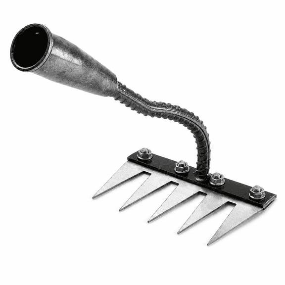 ABPETE Iron Weeding Rake 2.0, 5 Teeth Carbon Steel Garden Weeder with Flexible Neck, Heavy-Duty Iron Rake for Weeding, Soil Loosening, Dethatching, Lawn and Garden Beds