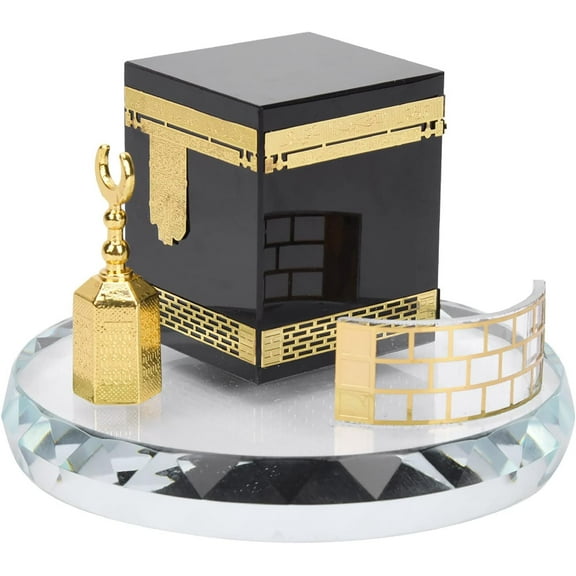 ABPETE Islamic Decor Model, Muslim Crystal Gilded Kaaba Model Islamic Architecture Handicraft Crystal Collectible Figurines for Car Home Desktop Decoration