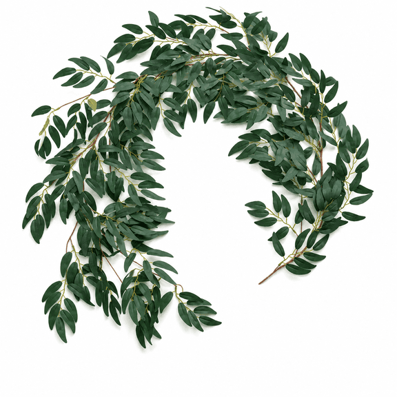ABPETE Italian Ruscus Greenery, 5.9ft Artificial Silk Real Touch Willow Leaf Garland, Fake Wispy Rustic Vine Stem Swag for Table Centerpieces Wedding Arch Decor, Dark Green