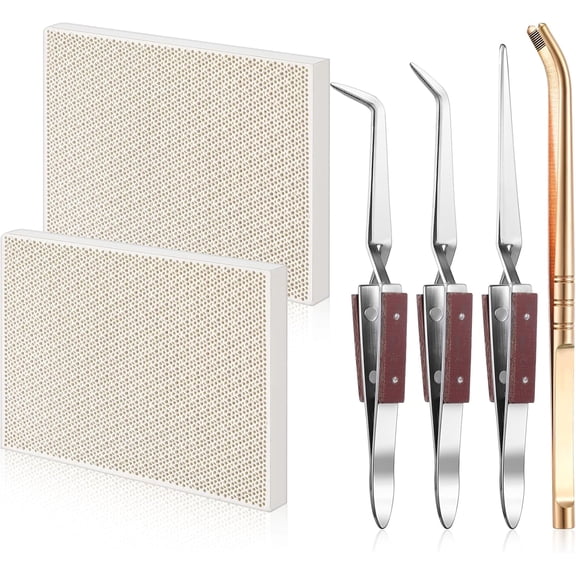 ABPETE Jewelry Maker Kit,2 Honeycomb Soldering Blocks + Copper Tongs & Titanium Tweezers - Heat-Resistant Ceramic Board for Solder Melting and Metal Casting