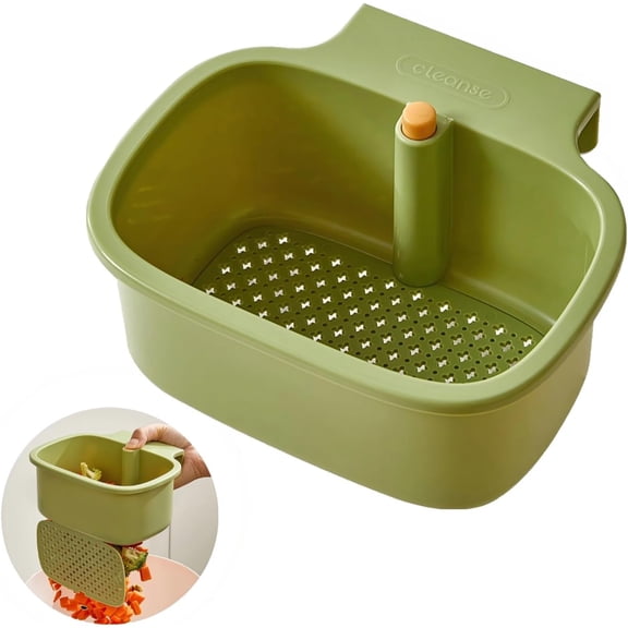 ABPETE Kitchen Sink Drain Strainer Basket - Hanging Sink Drain Basket with One-Touch Drain Mesh, Kitchen Sink Food Catcher Basket Storage Organizer (Green)