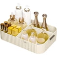 thumbnail image 1 of ABPETE Large Capacity Makeup Organizer,12 Slots Makeup Brush Holder,Makeup Storage with Handle,Vintage Striped Cosmetic Organizer for Bathroom Countertops,Desk Storage Container(Cream), 1 of 7