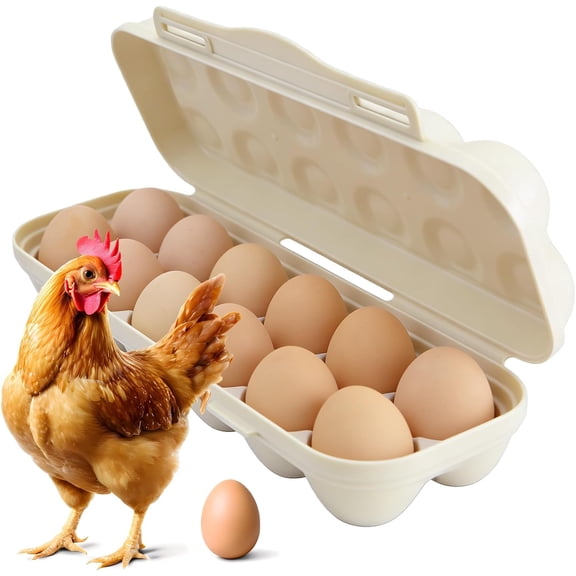 ABPETE Large Capacity Outdoor Egg Holder, Plastic Egg Fresh Carrier Egg Storage Container Organizer Box for Fridge, Stackable Camping Egg Holder for Home Picnic Hiking Travel, 12 Eggs Tray Beige