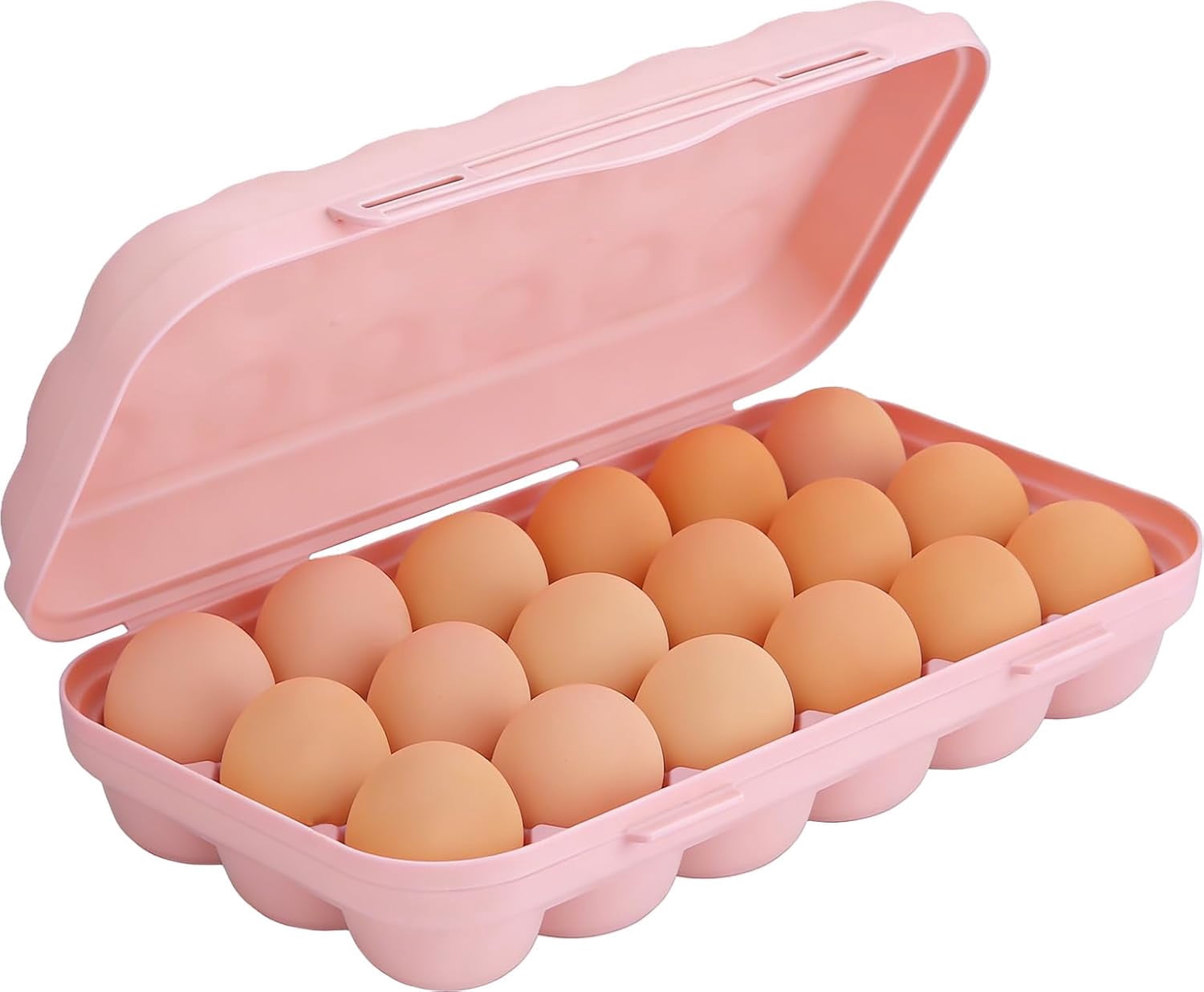 ABPETE Large Capacity Outdoor Egg Holder, Plastic Egg Fresh Carrier Egg Storage Container Organizer Box for Fridge, Stackable Egg Holder for Refrigerator Picnic Hiking Travel, 18 Eggs Tray Pink