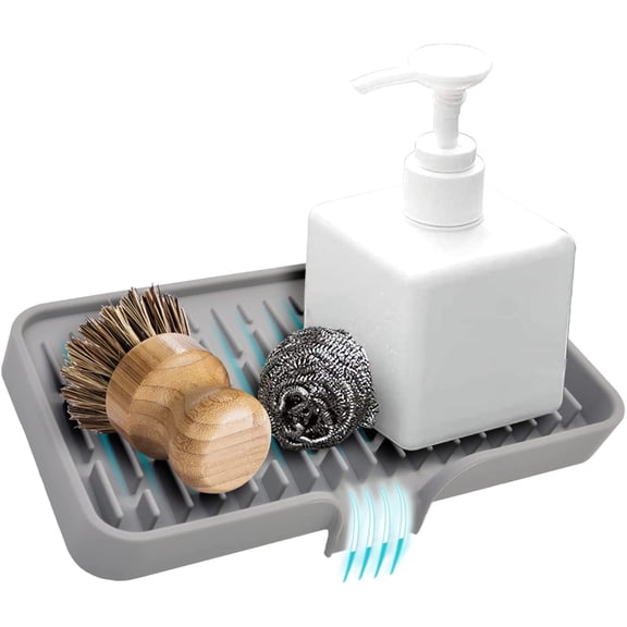 ABPETE Large Silicone Sponge Holder - Self Draining Dish Soap Holder for Kitchen Counter, Multi-Purpose Sink Caddy Organizer for Soap Dispenser - Gray