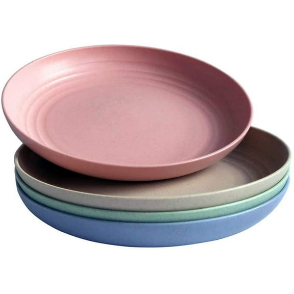 ABPETE Lightweight Wheat Straw Plates - 4Pack Unbreakable Dishes and Plates Sets, Dishwasher Microwave Safe Plates, Non-toxin, BPA Free and Healthy for Kids & Adults (7.87'')