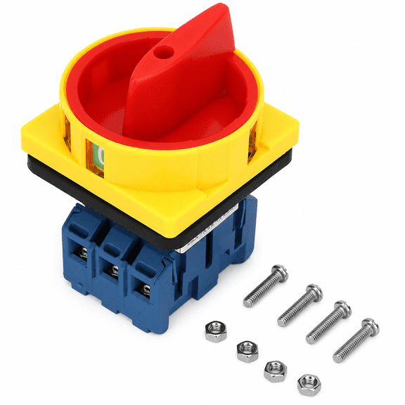 ABPETE 32A 3-Pole Rotary Cam Switch, 2-Position On-Off Load Power Switch with Red Handle for Industrial Control Panels and Electrical Equipment