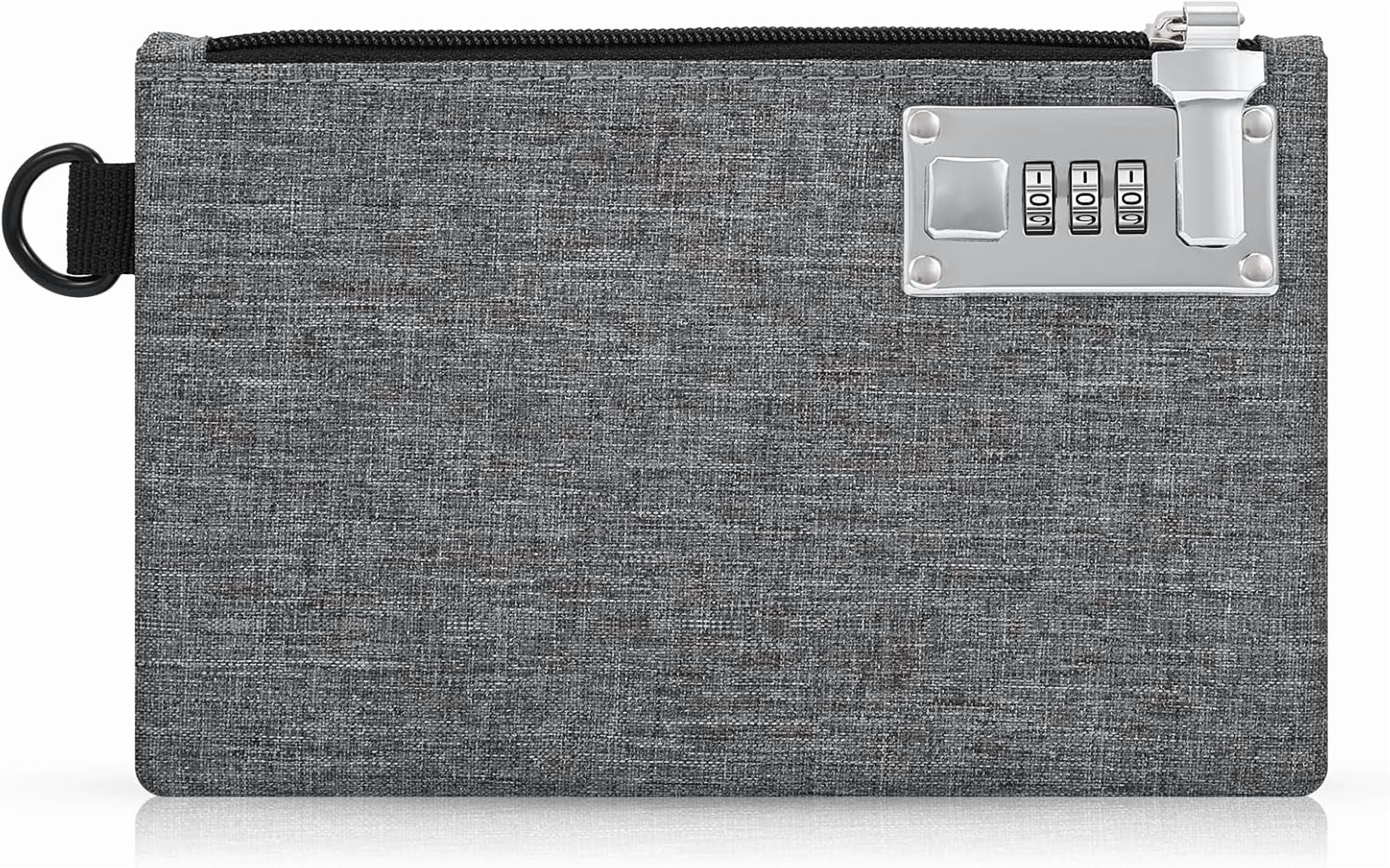 ABPETE Lockable Money Bag, 5.3 x 8.3 Inches Nylon Locking Coin Purse Bank Pouch, Cash Bag with Lock, Portable Travel Money Pouch, Jewelry, Passports, Medicine, Credit Cards - 1Pcs(Grey)