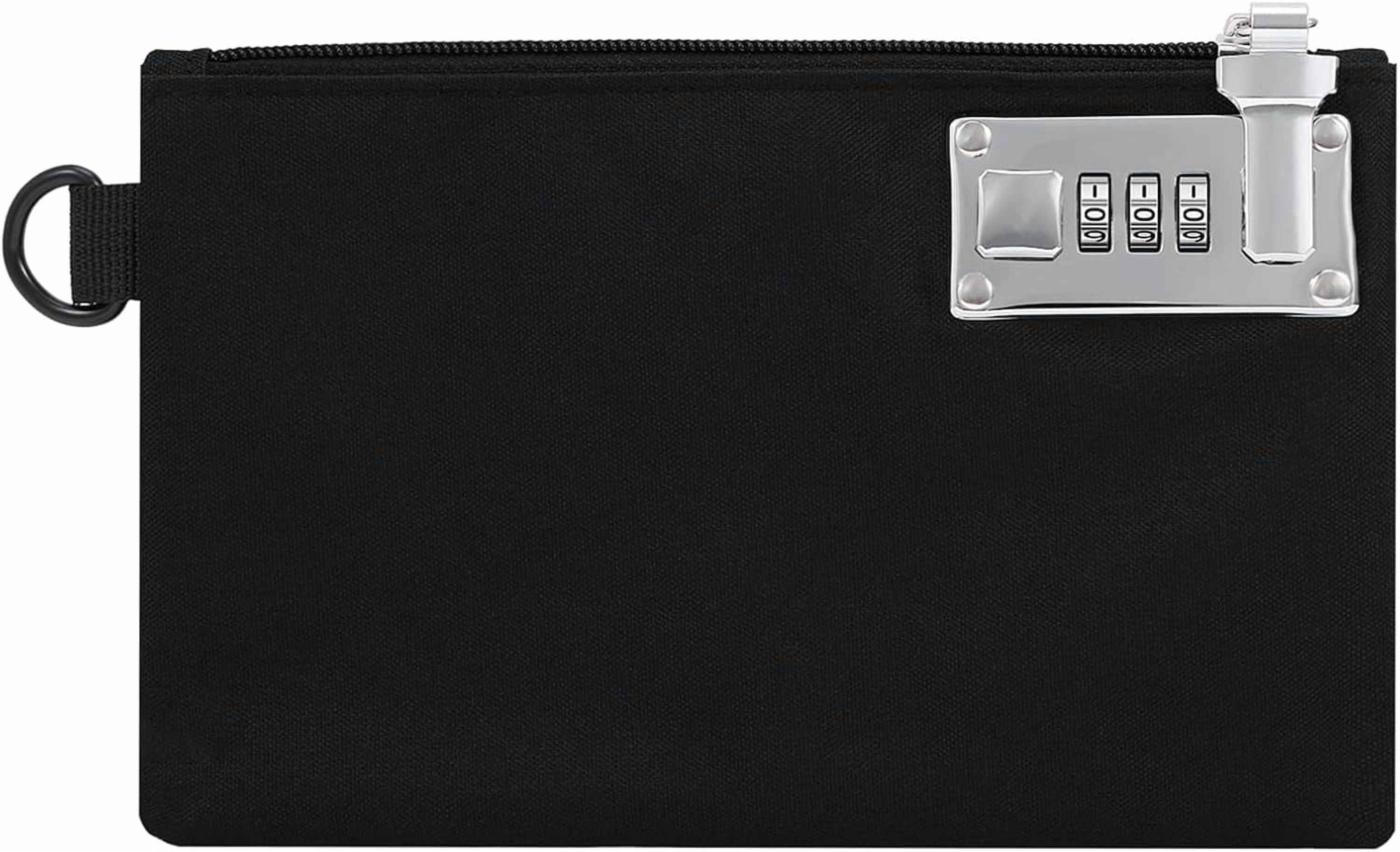 ABPETE Lockable Money Bag, 5.3 x 8.3 Inches Nylon Locking Coin Purse Bank Pouch, Cash Bag with Lock, Portable Travel Money Pouch, Jewelry, Passports, Medicine, Credit Cards - 1Pcs (Black)