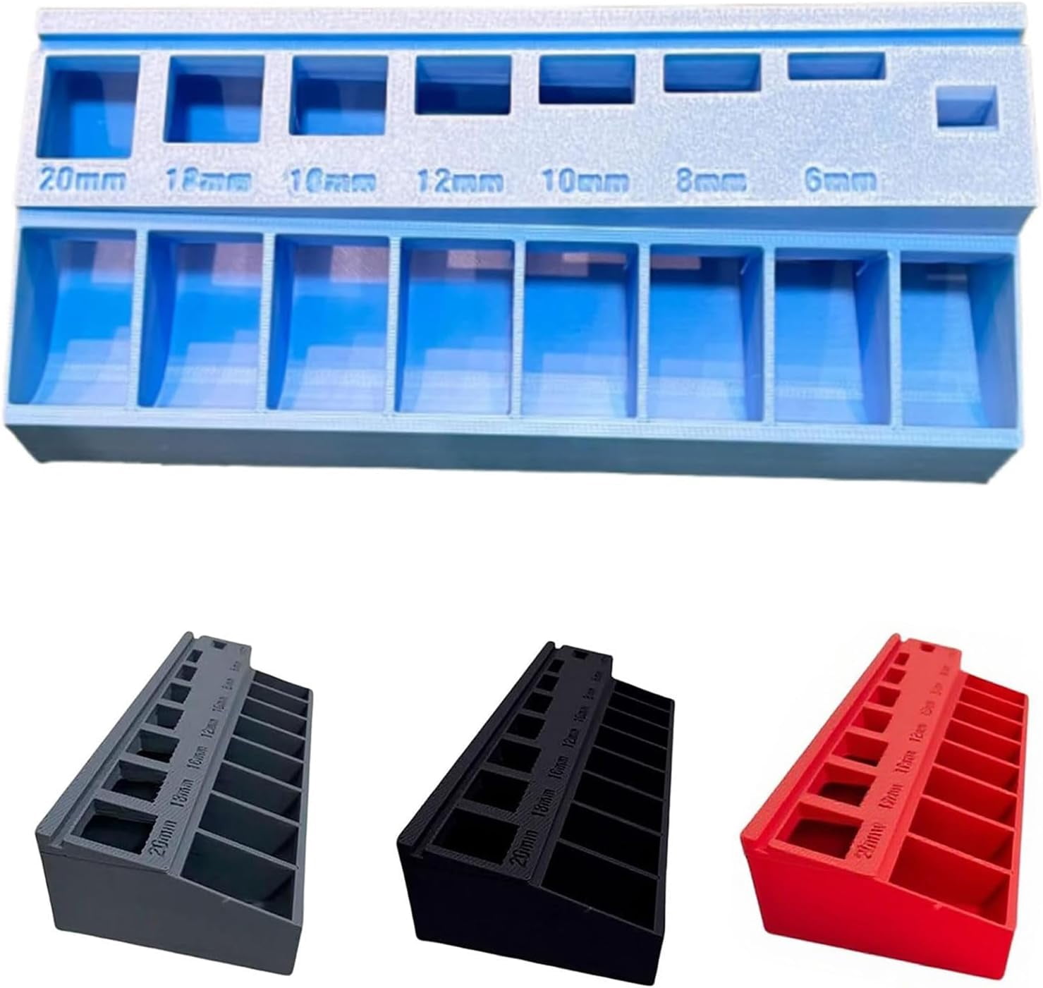 ABPETE M3 Screw Organizer, M3 Bolt Sorter, Bolt/Screw Length Sorter Tray with 7 Measuring Slots, for Hardware and Small Parts Storage (Blue)