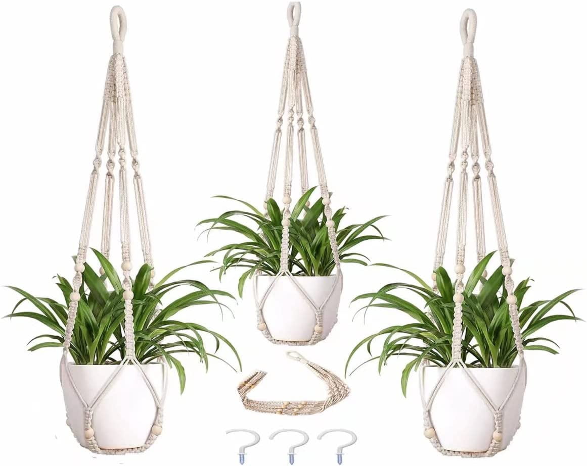 ABPETE Macrame Plant Hanger 3 Pack Indoor & Outdoor Wall Hanging ...