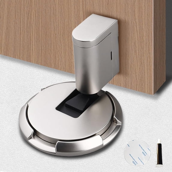 ABPETE Magnetic Door Stopper,No Drill Mechanical Silent Floor Door Stop, Adhesive Magnetic Door Holder Catch, Adjustable Heavy Duty Suction Door Stopper Door Locks for Home Garage (Silver)