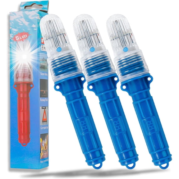 ABPETE Marine Safety Flares,Waterproof LED Boat Flare with Light Sensor, USCG Approved Emergency Signal for Fishing, Buoys, Life Rafts & Rescue(Blue,3-Pack,7.7x1.5 Inch)