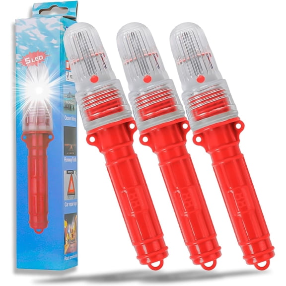 ABPETE Marine Safety Flares,Waterproof LED Boat Flare with Light Sensor, USCG Approved Emergency Signal for Fishing, Buoys, Life Rafts & Rescue(Red,3-Pack,7.7x1.5 Inch)