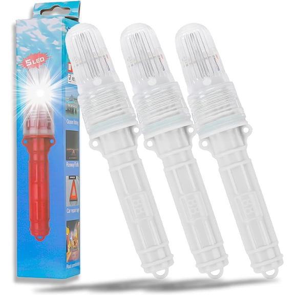 ABPETE Marine Safety Flares,Waterproof LED Boat Flare with Light Sensor, USCG Approved Emergency Signal for Fishing, Buoys, Life Rafts & Rescue(White,3-Pack,7.7x1.5 Inch)