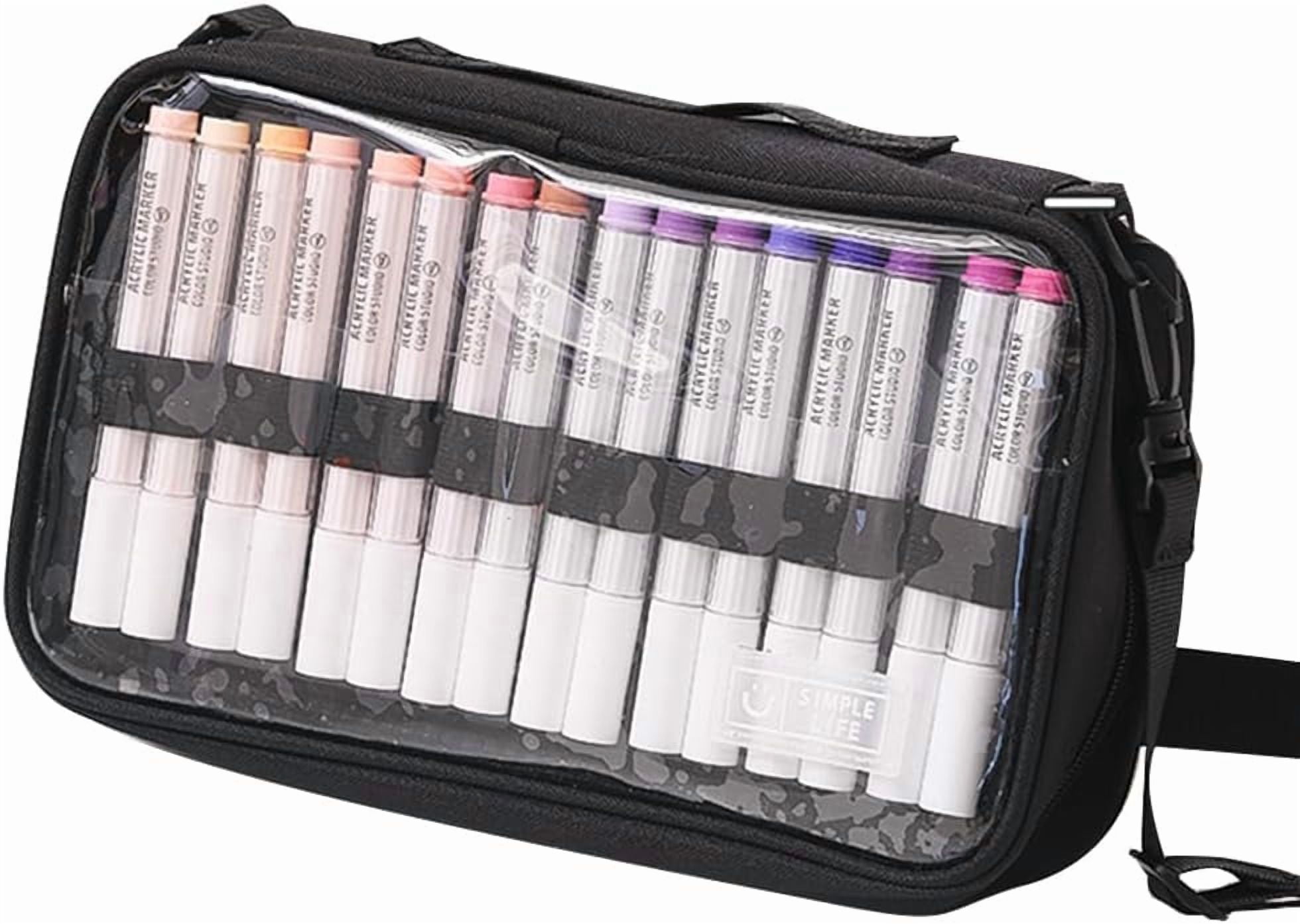 ABPETE  Marker Organizer Case for 64 paint markers, Marker Carrying Bag with Handle, Waterproof Pen Pouch Bag for Travel,  Office, Black(Excluding Marker)