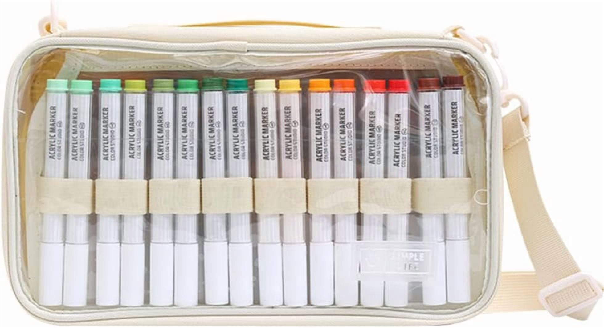 ABPETE  Marker Organizer Case for 64 paint markers, Marker Carrying Bag with Handle, Waterproof Pen Pouch Bag for Travel,Off White(Excluding Marker)