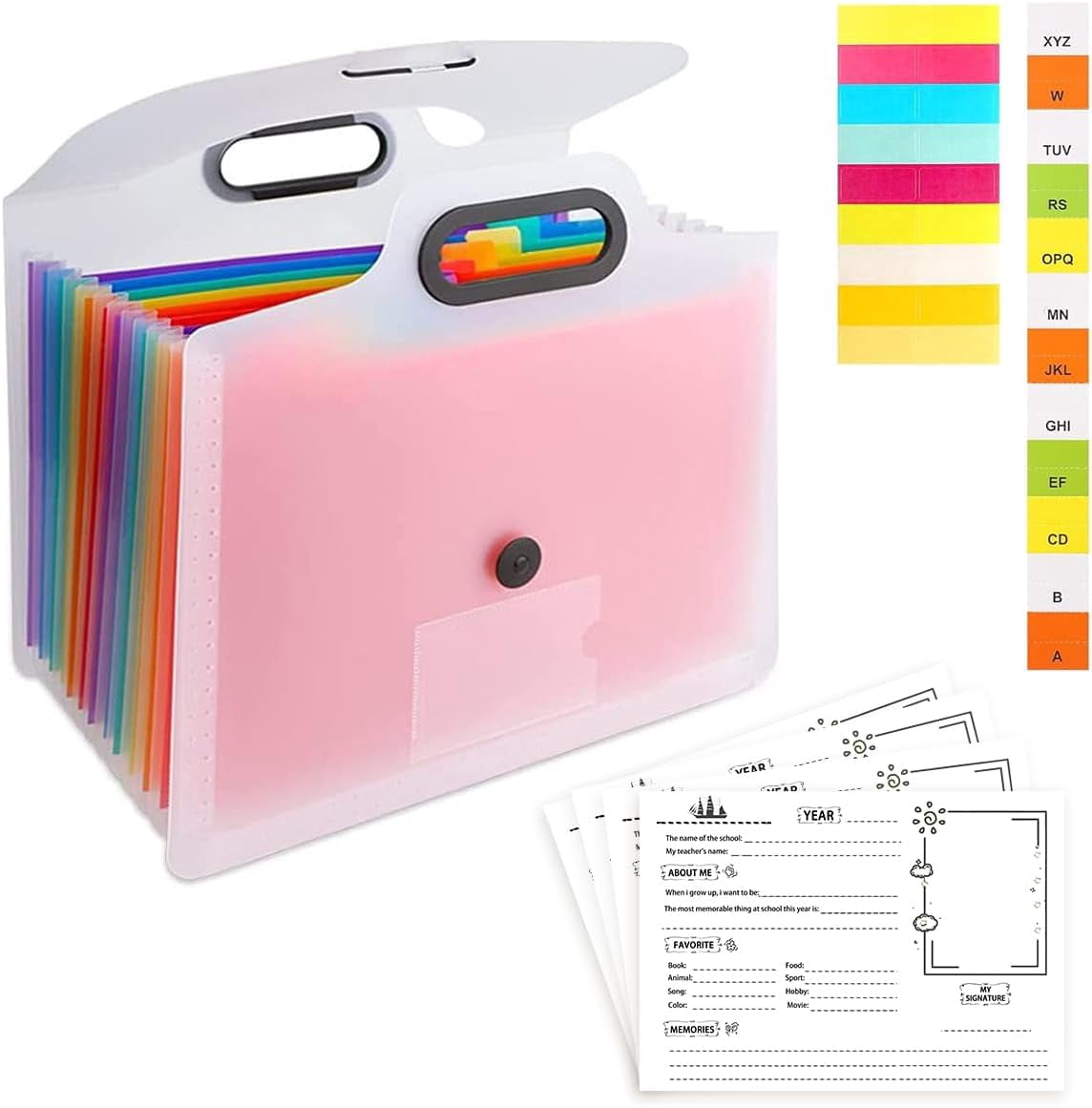 ABPETE Memory Box for Kids,School Years Memory Book Kids Artwork Storage Photo Album with Keepsake Pocket Scrapbook from Preschool Through  Pocket for Storage Pictures File Folders (White)