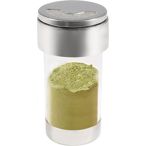 ABPETE Mesh Shaker or Salt Shaker, Stainless Steel Salt Dispenser, Clear Acrylic Seasoning Fine Mesh Shaker with Rotating Cover, 3.7 Ounces (110 Milliliter)