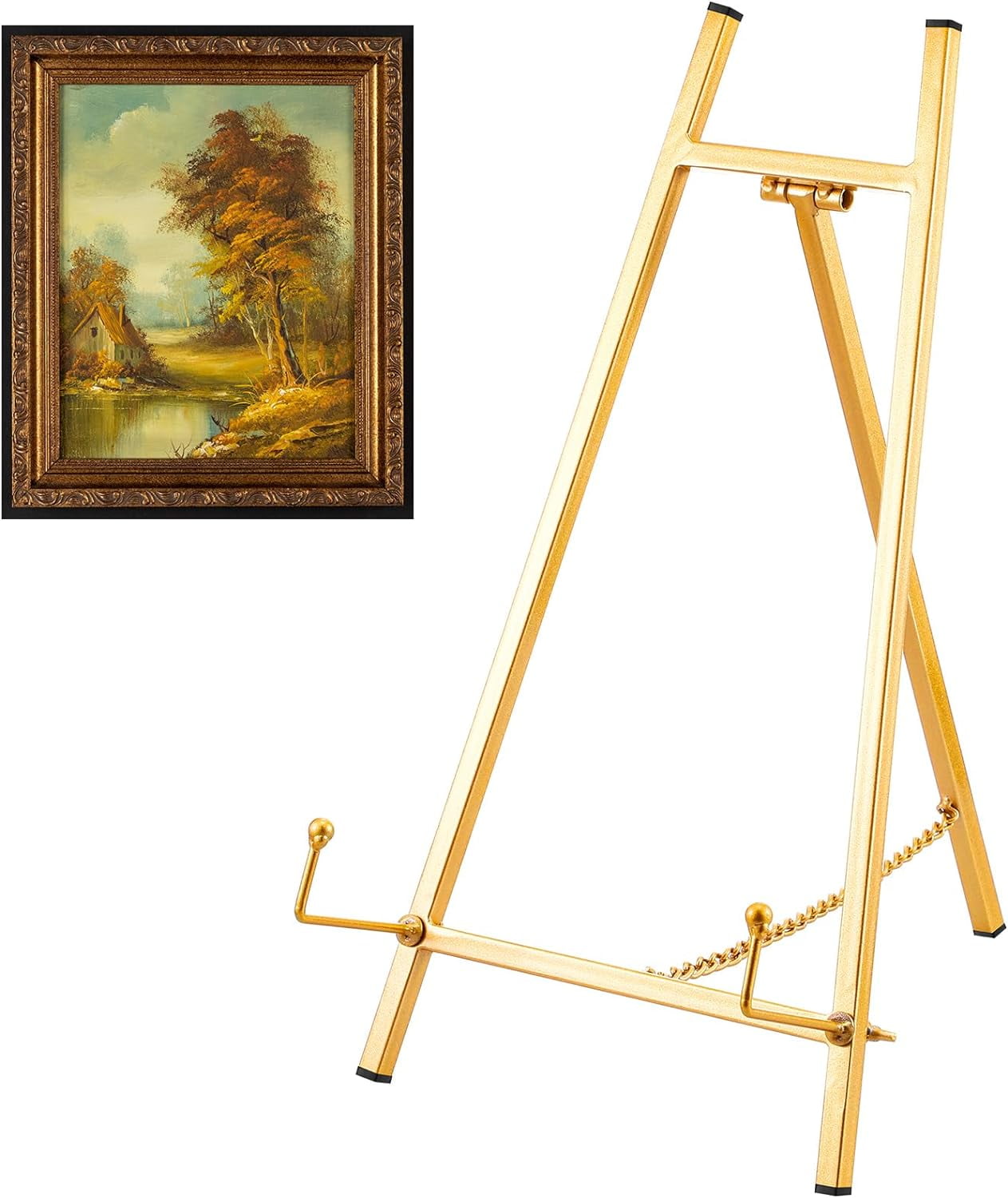 ABPETE Metal Easel Stand 16.5" H x 8.7" W x 4.3" D Table Top Easel Stand for Display Tripod Art Picture Mirror Modern Plate Holder for Display Book Photo Wedding Sign(Gold)