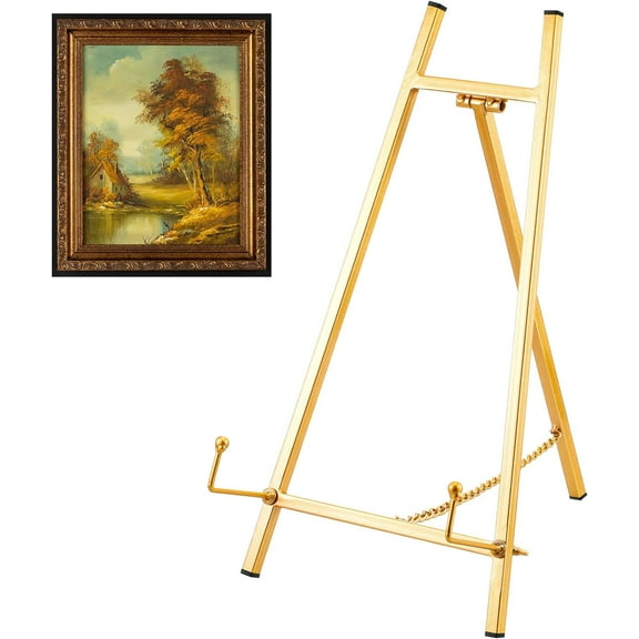ABPETE Metal Easel Stand 16.5" H x 8.7" W x 4.3" D Table Top Easel Stand for Display Tripod Art Picture Mirror Modern Plate Holder for Display Book Photo Wedding Sign(Gold)