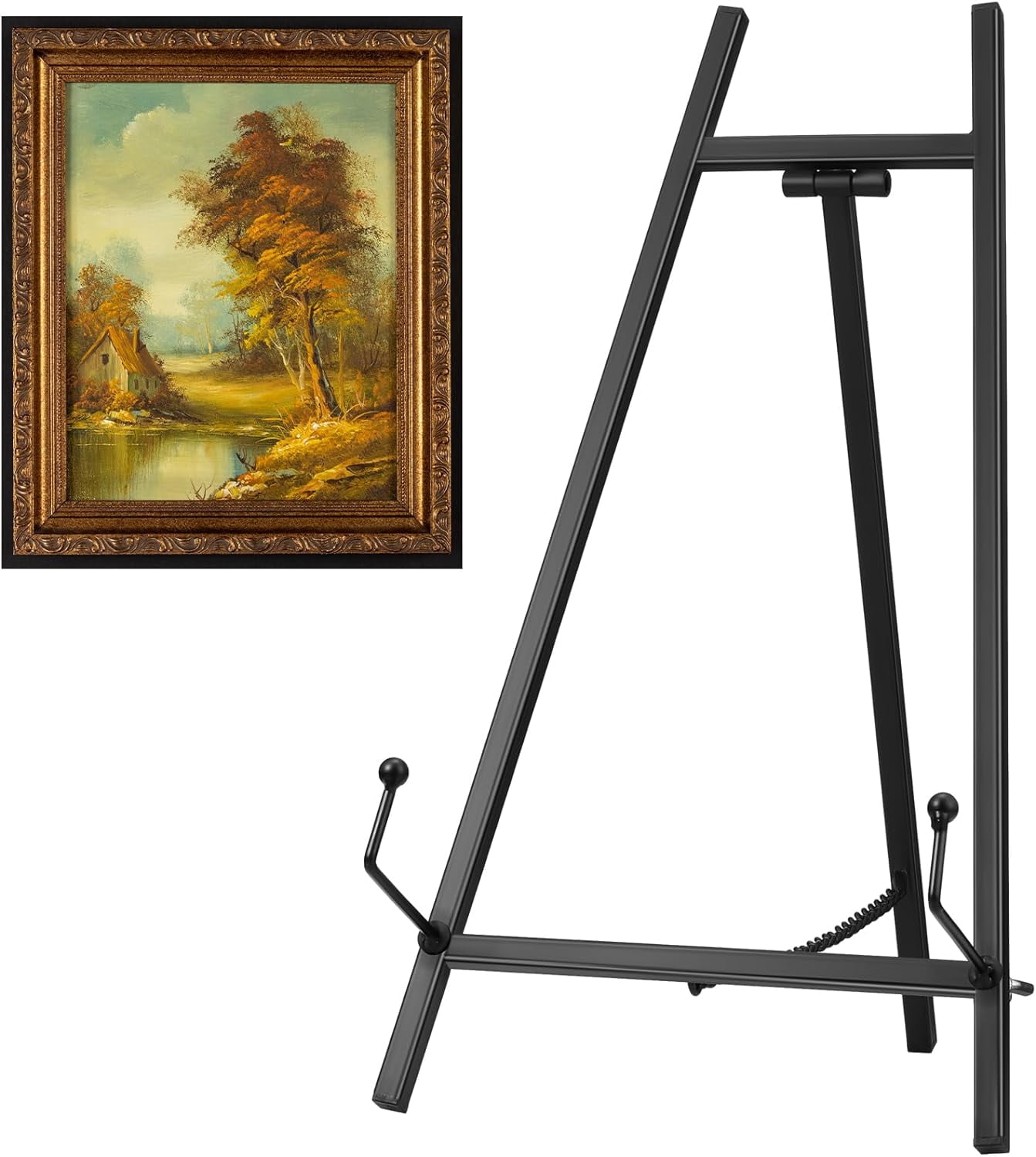 ABPETE Metal Easel Stand 16.5" H x 8.7" W x 4.3" D Table Top Easel Stand for Display Tripod Art Picture Mirror Modern Plate Holder for Display Book Photo Wedding Sign(Black)