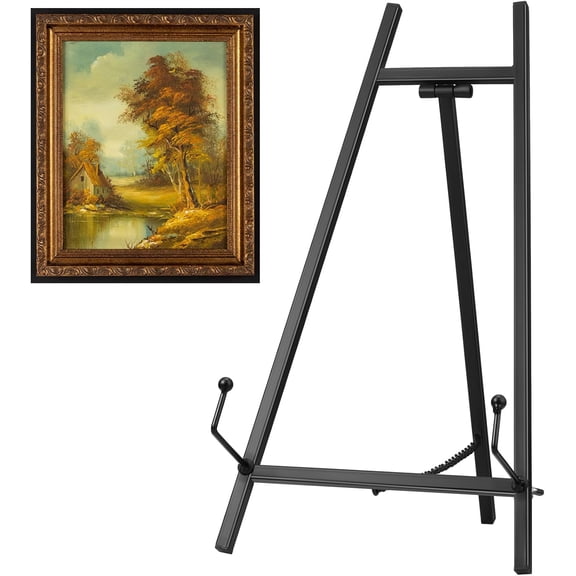 ABPETE Metal Easel Stand 16.5" H x 8.7" W x 4.3" D Table Top Easel Stand for Display Tripod Art Picture Mirror Modern Plate Holder for Display Book Photo Wedding Sign(Black)