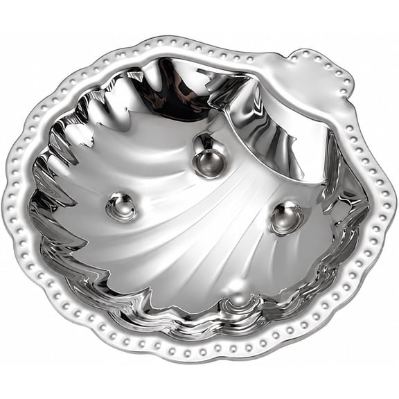 ABPETE Metal Snack Serving Dish, Stainless Steel Jewelry Tray, 4.7 in Shell Trinket Dish for Nuts Dried Fruits Appetizers Rings Earrings Keys, Decorative Small Tray