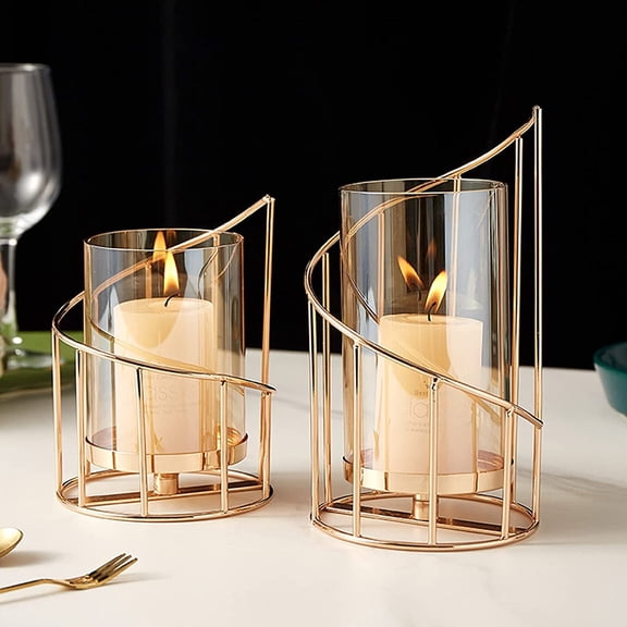 ABPETE Metal Wire Candle Holder,Gold Glass Pillar & Tea Light Candle Holders for Home Decor, Table Centerpiece, Wedding and Party Decorations(2 pcs)