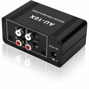 ABPETE Stereo Audio Preamplifier with NE5532 Dual Op Amp, RCA and 3.5 mm Input/Output, DC 9-19 V Compact Line-Level Preamp for Amplifiers and Powered Speakers