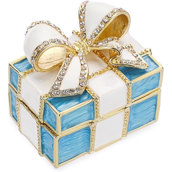 ABPETE Mini Trinket Box, Bow-knot Gift Box Style Keepsake Box Vintage Metal Enameled Hinged Decorative Box Ring Earrings Jewelry Organizer Gift Box for Women Girls, Blue
