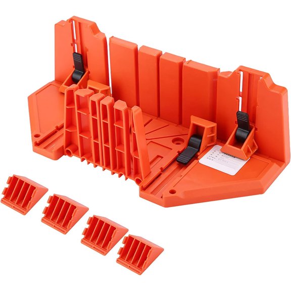 ABPETE 14 Inch Miter Box with Clamps, 4-Angle Plastic Hand Saw Guide for Wood Cutting, Trim, Molding and DIY Woodworking, 14 x 5.9 x 4.3 in
