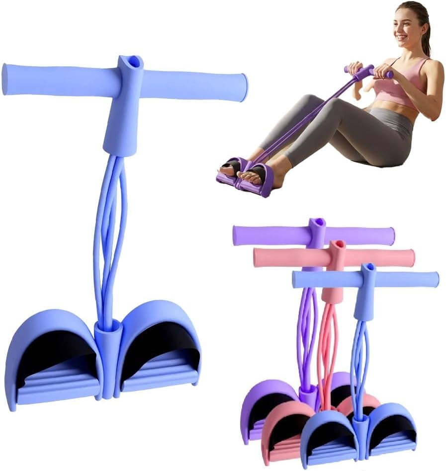 ABPETE Multi-Function Tension Rope,4 Tube Elastic Yoga Pedal Resistance Band with Handle,Natural Latex Tension Rope Fitness Equipment, for Abdomen/Waist/Arm/Leg Stretching Slimming Training