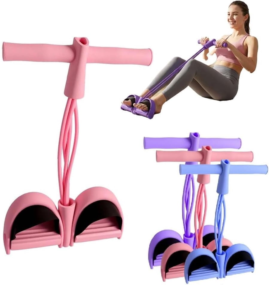 ABPETE Multi-Function Tension Rope,4 Tube Elastic Yoga Pedal Resistance Band with Handle,Natural Latex Tension Rope Fitness Equipment, for Abdomen/Waist/Arm/Leg Stretching Slimming Training