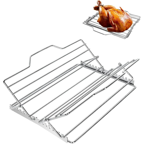 ABPETE Multi-Purpose Adjustable Roasting Rack Turkey Roaster Set, Complete with V-Shaped Foldable Rack for Turkey and Whole Chicken Cooking