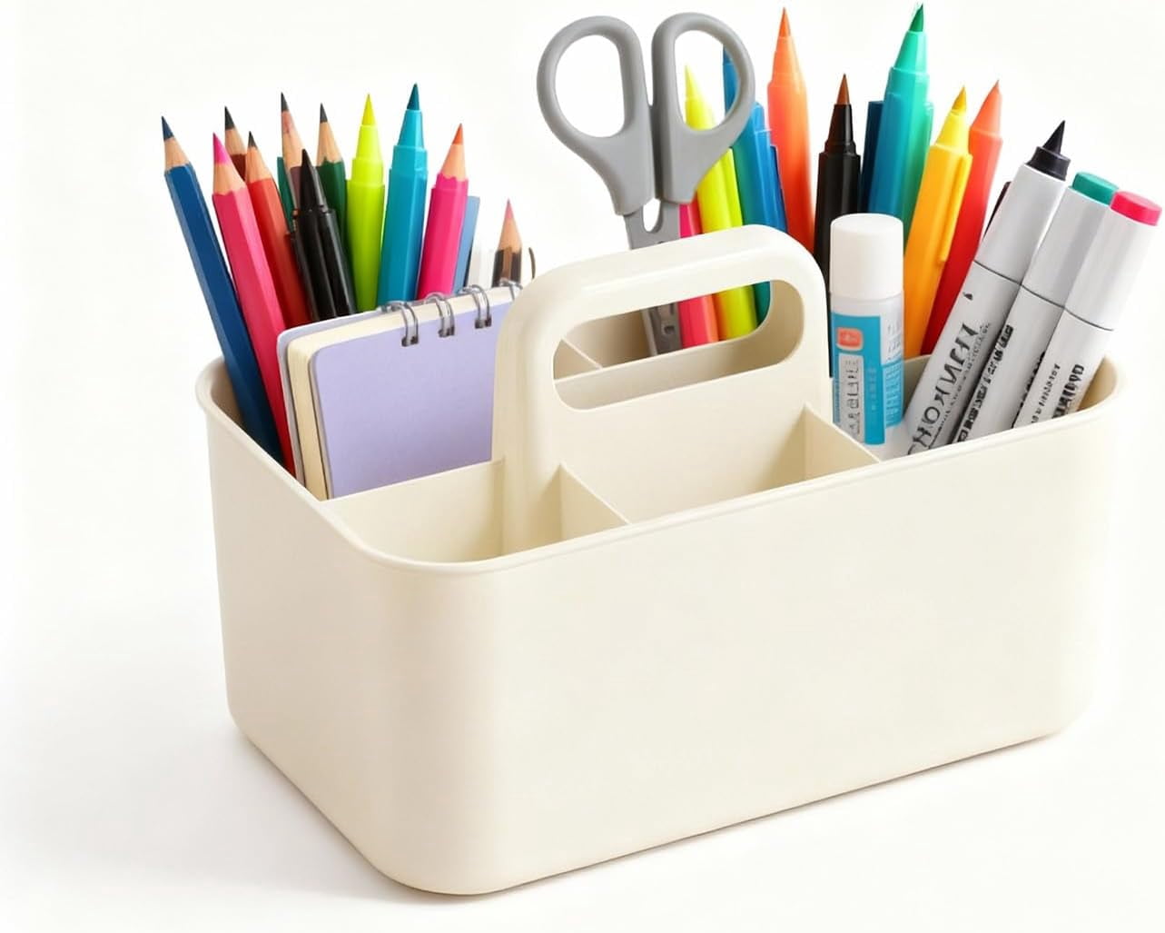 ABPETE Multipurpose Caddy Organizer with Handle,Large Stackable Plastic Craft Storage, Portable Pen Holder 5 Dividers for Art Supplies, Colored Pencils, Stationery, Markers, Makeup