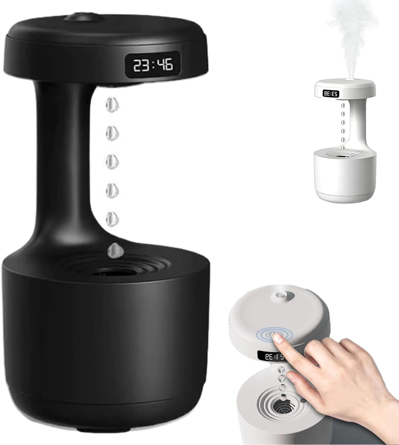 ABPETE Mushroom Anti Gravity Humidifier, Antigravity Reverse Flow Desktop Rain Water Drop Cloud Humidifier, 800ml Reverse-Flow Cool Mist Maker, Silent Design For Office Home Decor (Black)