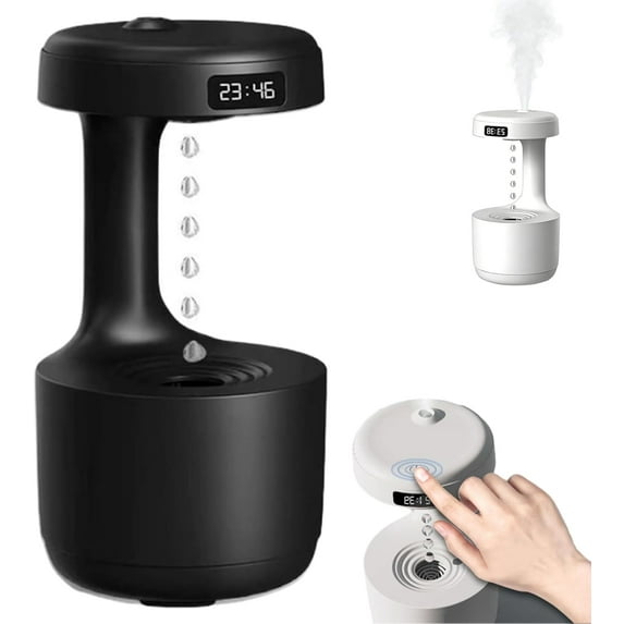 ABPETE Mushroom Anti Gravity Humidifier, Antigravity Reverse Flow Desktop Rain Water Drop Cloud Humidifier, 800ml Reverse-Flow Cool Mist Maker, Silent Design For Office Home Decor (Black)