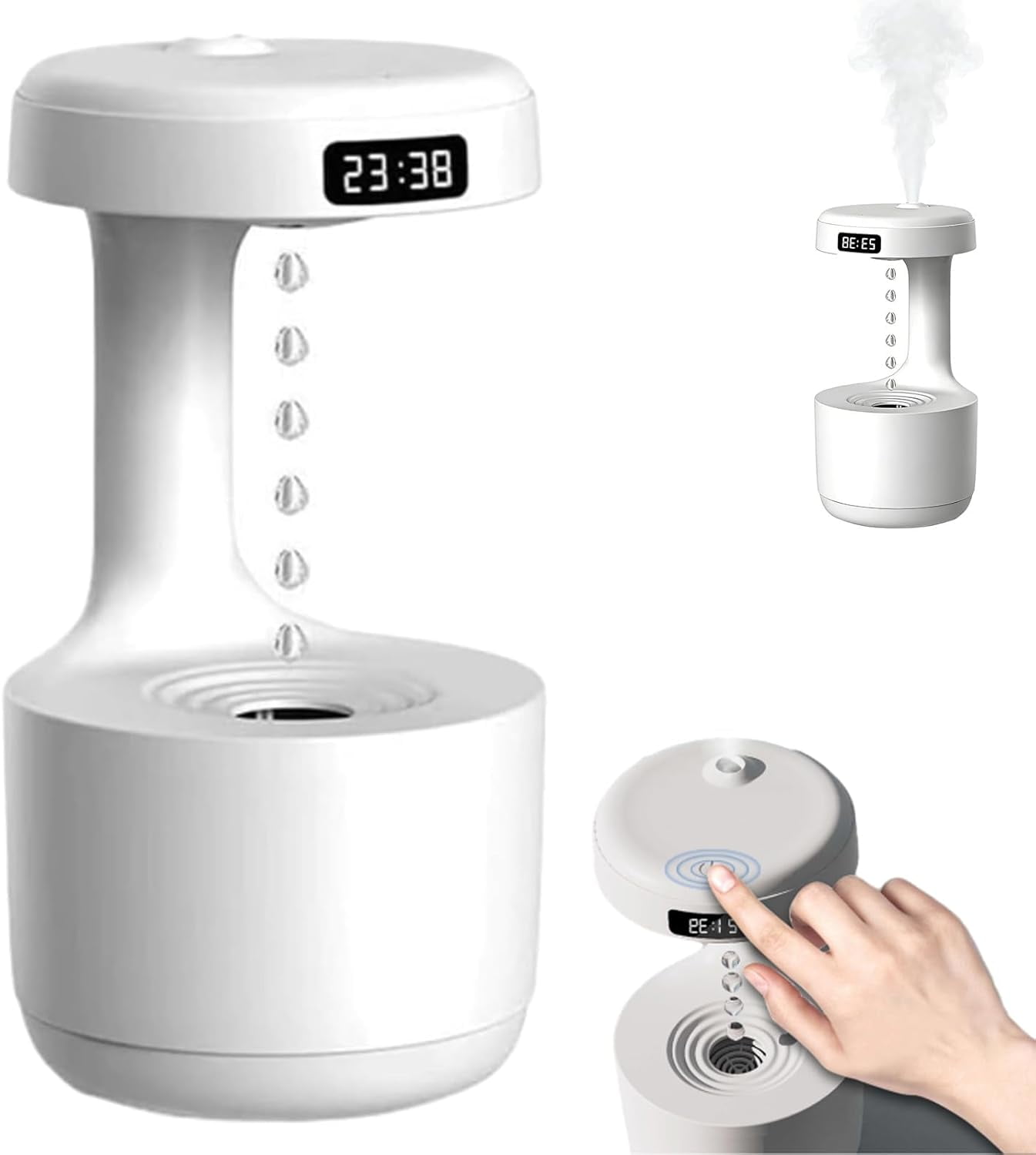 ABPETE Mushroom Anti Gravity Humidifier, Antigravity Reverse Flow Desktop Rain Water Drop Cloud Humidifier, 800ml Reverse-Flow Cool Mist Maker, Silent Design For Office Home Decor (White)