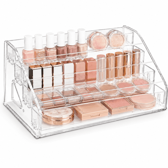 ABPETE Nail Polish Organizer 48 Bottles of 4 Layers Sunglass Organizer Acrylic Display Rack Eyeglasses Storage Essential Oils Holder Makeup Organizer No Tool Needed Assembly, Clear