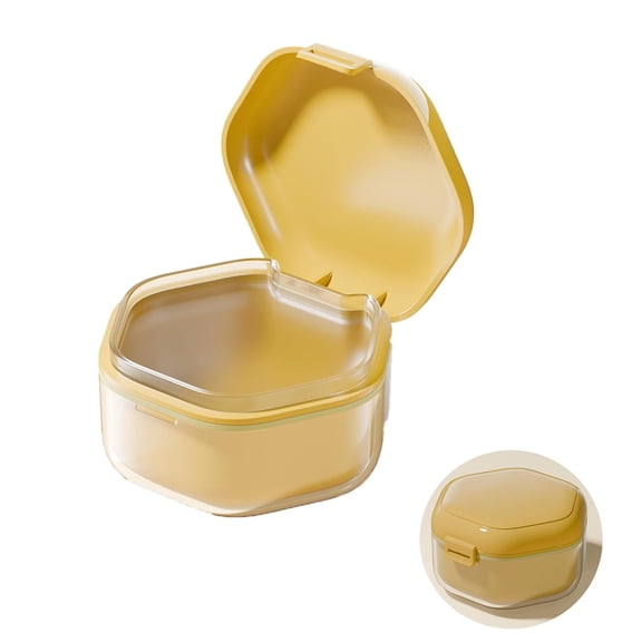 ABPETE New Double-layer Retainer Storage Case,Slim Aligner Case with Vent Holes,Compatible with Invisalign,Mouth Guard Case,Mouth Guard Case,Denture Case(Yellow)