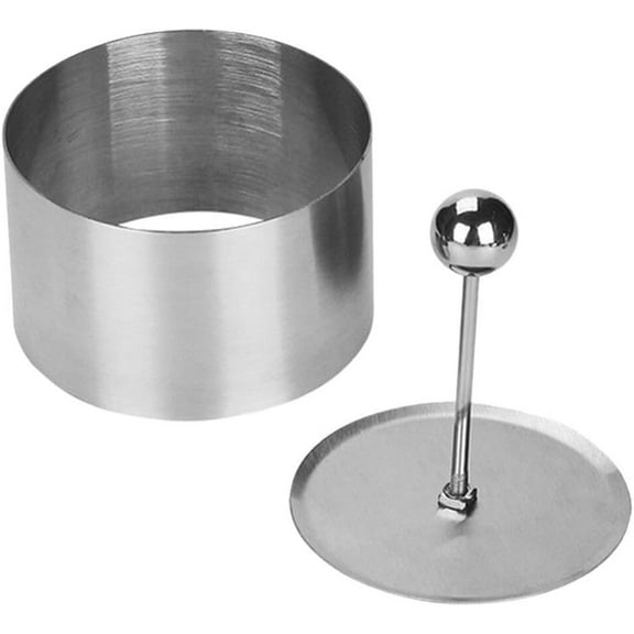 ABPETE Onigiri Mold Round Stainless Steel Cake Rings Mousse Cake Ring Mold with Press Set Rice Mold Rice Ball Maker Sushi Mold for Baking Pastry Dessert L, 8.50X8.00X5.00CM, Silver